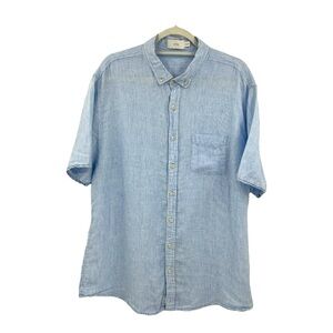 Onia Button Down Pinstriped Blue & White Linen SZ XL TG Short Sleeve Shirt